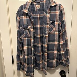 Blue and Orange Plaid Button-Up Shirt